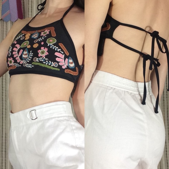 Zara Other - Zara Embroidered Halter Bralette Swim Top